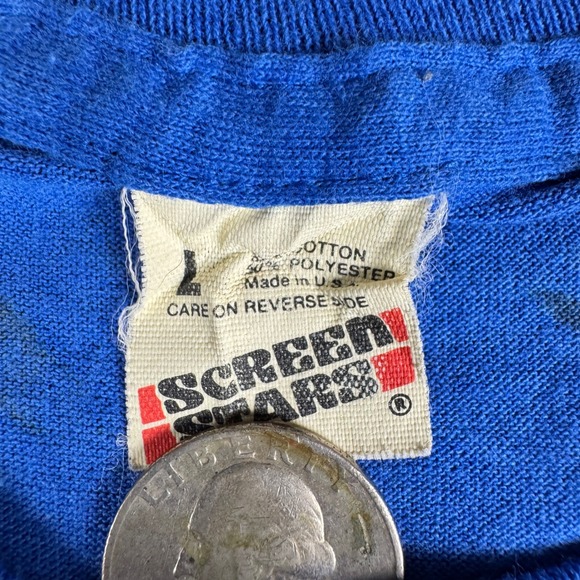 Vintage 1980s Camp John Smith Blue Graphic T-Shirt Made in USA Screen Stars L - Picture 5 of 8